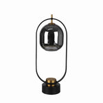 Benzara Metal Table Lamp with Suspended Glass Shade and Round base, Black