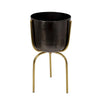 Benzara Round Metal Planter with Tripod Base, Large, Silver and Gold