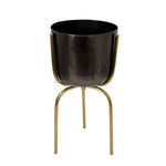 Benzara Round Metal Planter with Tripod Base, Large, Silver and Gold