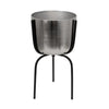 Benzara Round Metal Planter with Tripod Base, Silver and Gold