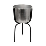 Benzara Round Metal Planter with Tripod Base, Large, Silver and Black
