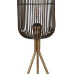 Benzara Metal Oval Cage Design Table Lamp with Tripod Base, Black and Gold