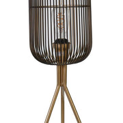 Benzara Metal Oval Cage Design Table Lamp with Tripod Base, Black and Gold