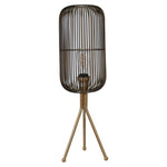 Benzara Metal Oval Cage Design Table Lamp with Tripod Base, Black and Gold