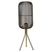 Benzara Metal Oval Cage Design Table Lamp with Tripod Base, Black and Gold