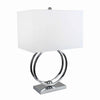 Benzara Rectangular Shade Table Lamp with 2 Metal Circles and Block Base, Silver