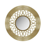 Benzara Contemporary Mirror with Woven Like Round Metal Frame, Gold and Silver