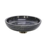 Benzara Round Marble Bowl with Metal Base, Black and Chrome
