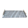 Benzara Rectangular Marble Tray with Handles, Gray and Chrome