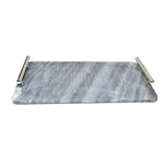 Benzara Rectangular Marble Tray with Handles, Gray and Chrome