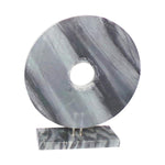Benzara 8 Inches Marble Disk with Rectangular Base, Gray
