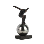 Benzara 12 Inches Balancing Man Sculpture on Sphere, Bronze and Silver