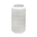 Benzara 12 Inches Spotted Metal Frame Vase with Round Top, Glossy White