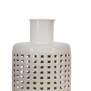 Benzara 13 Inches Metal Frame Jar with Cut Out Details, White