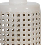 Benzara 13 Inches Metal Frame Jar with Cut Out Details, White