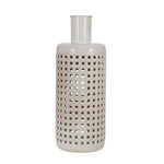 Benzara 15 Inches Metal Frame Jar with Cut Out Details, White