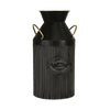 Benzara 16 Inches Ribbed Metal Frame Vase with Side Handles, Black and Gold