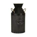 Benzara 16 Inches Ribbed Metal Frame Vase with Side Handles, Black and Gold