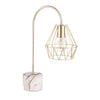 Benzara Caged Shade Metal Frame Table Lamp with Marble Base, Gold and White