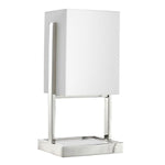 Benzara Rectangular Shade Metal Table Lamp with Marble Base, Silver and White