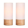Benzara Cylindrical Wooden Cannister Table Lamp, Set of 2, White and Brown