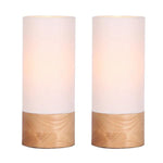 Benzara Cylindrical Wooden Cannister Table Lamp, Set of 2, White and Brown