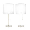 Benzara 17 Inches Metal Frame Table Lamp with Chain Pull Switch, Set of 2, Silver