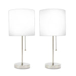 Benzara 17 Inches Metal Frame Table Lamp with Chain Pull Switch, Set of 2, Silver