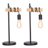 Benzara Hanging Bulb Wood and Metal Frame Table Lamp, Set of 2, Brown and Black