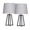 Benzara Metal Table Lamp with Fabric Wrapped Round Shade, Set of 2, Gray and Black