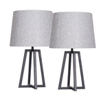 Benzara Metal Table Lamp with Fabric Wrapped Round Shade, Set of 2, Gray and Black