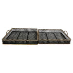 Benzara Rectangular Bamboo Tray with Side Handles, Set of 2, Black