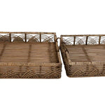 Benzara Rectangular Bamboo Tray with Side Handles, Set of 2, Natural Brown
