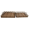 Benzara Rectangular Bamboo Tray with Side Handles, Set of 2, Natural Brown