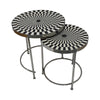 Benzara Round Geometric Top Metal Side Table, Set of 2, Black and White