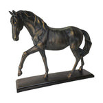 Benzara Polyresin Horse Sculpture with Raised Leg and Stable Base, Black