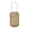Benzara Cylindrical Rattan Lantern with Metal Frame and Handle,Large,Brown and Gold