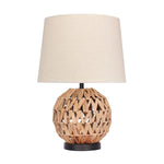 Benzara Metal Table Lamp with Spherical Woven Rattan Body and Fabric Shade, Brown