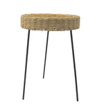 Benzara Round Tray Top Woven Rattan Coffee Table with Tubular Legs, Black and Brown