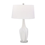 Benzara Resin Table Lamp with Multi Faceted Body and Fabric Shade, White