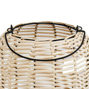 Benzara Woven Wicker Lantern with Round Metal Frame and Handle, Beige and Black