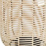 Benzara Woven Wicker Lantern with Round Metal Frame and Handle, Beige and Black