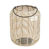 Benzara Woven Wicker Lantern with Round Metal Frame and Handle, Beige and Black