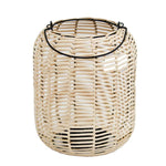 Benzara Woven Wicker Lantern with Round Metal Frame and Handle, Beige and Black