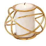 Benzara Metal Candle Holder with Orb Design and Glass Hurricane, Set of 2, Gold