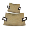Benzara Metal Square Tray with Open Handles and Hammered Details, Set of 2, Gold
