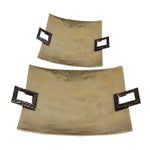 Benzara Metal Square Tray with Open Handles and Hammered Details, Set of 2, Gold