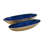 Benzara Dual Tone Oval Metal Bowl with hammered Exterior, Set of 2, Gold and Blue