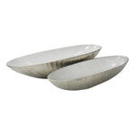Benzara Dual Tone Oval Metal Bowl with hammered Exterior, Set of 2, Silver and Blue