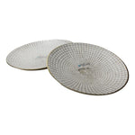 Benzara Round Metal Plate with Hammered Details,Set of 2 ,White and Champagne Gold
